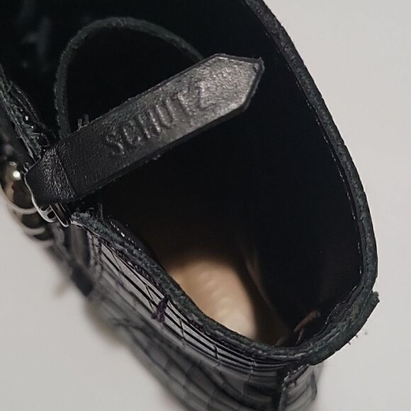 Schutz Croc Embossed Studded Lace Up Boots - Picture 13 of 16